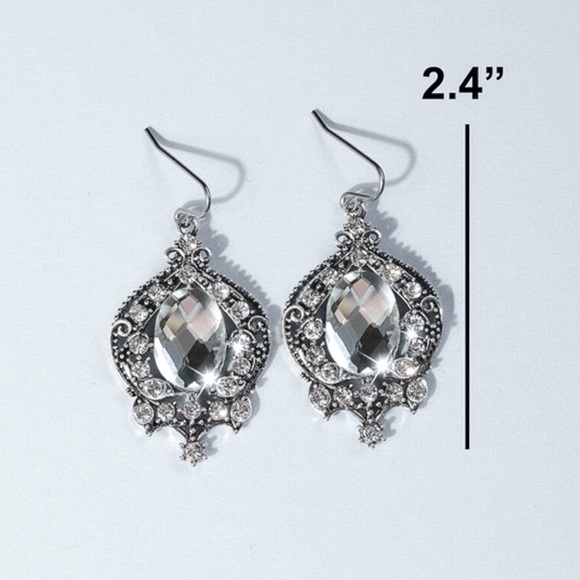 Any 2/$20! Silver & Crystal Vintage Drop Earrings - Picture 4 of 6